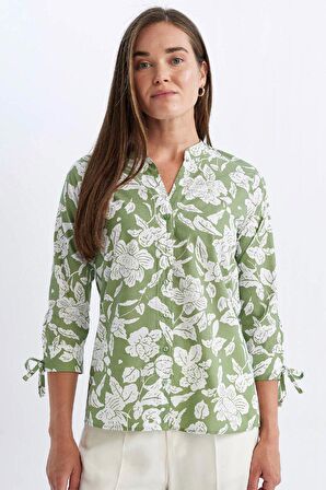 DeFacto Regular Fit Apaş Yaka Desenli Terry Cotton Yarım Kollu Gömlek D4628AX24HSGN994
