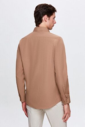 Ds Damat Slim Fit Kahverengi İtalyan Yaka Gömlek 2HF02ORT5185 2HF02ORT5185