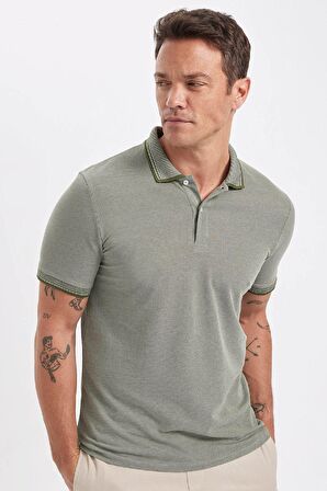 Slim Fit Kıvrılmaz Polo Yaka Kol Bantlı Pamuklu Tişört