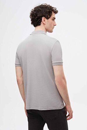 Ds Damat Regular Fit Gri Pike Dokulu %100 Pamuk Kıvrılmaz Polo Yaka Nakışlı T-Shirt 4HC14ORT51000 4HC14ORT51000