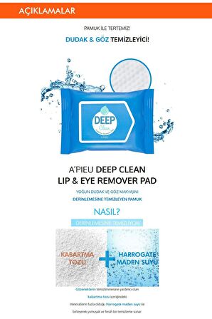 Göz & Dudak Makyaj Temizleyici Pamuk (20 Adet) A'PIEU Deep Clean Lip&Eye Remover Pad