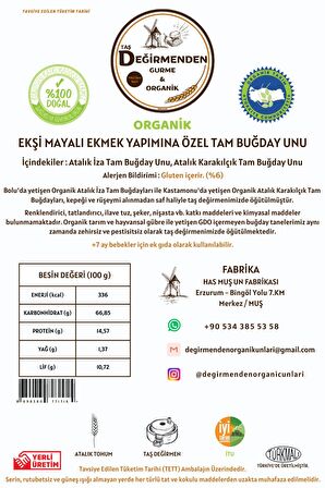 Organik Ekşi Mayalı Ekmek Yapımına Özel Tam Buğday Unu - 10 Kilo