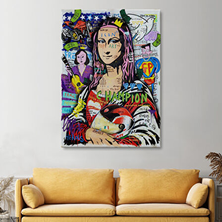 Renkli Mona Lisa Banksy Kanvas Tablo, Sokak Sanatı, Pop Art