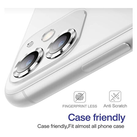 Apple iPhone 11 Kamera Koruyucu Lens Mercek Metal Çerçeveli 2li Set Gümüş Gri-Silver