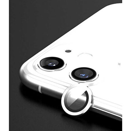 Apple iPhone 11 Kamera Koruyucu Lens Mercek Metal Çerçeveli 2li Set Gümüş Gri-Silver