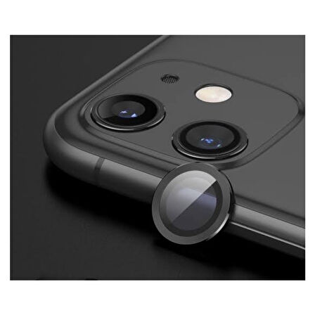 Apple iPhone 11 Kamera Koruyucu Lens Mercek Metal Çerçeveli 2li Set Siyah Black