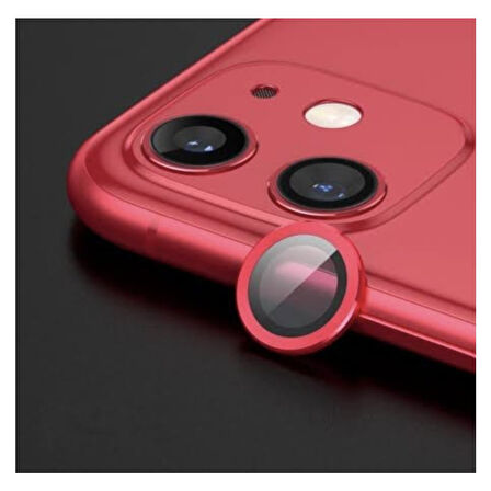 Apple iPhone 11 Kamera Koruyucu Lens Mercek Metal Çerçeveli 2li Set Kırmızı Red
