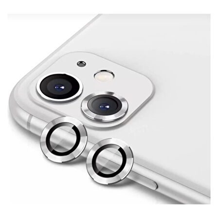 Apple iPhone 12 Mini Kamera Koruyucu Lens Mercek Metal Çerçeveli 2li Set Gümüş Gri - Silver