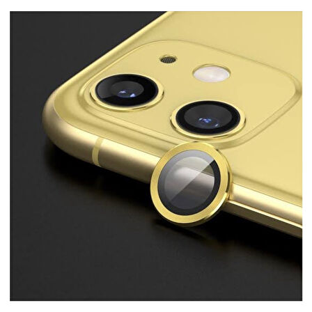 Apple iPhone 12 Mini Kamera Koruyucu Lens Mercek Metal Çerçeveli 2li Set Gold Altın