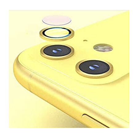 Apple iPhone 12 Mini Kamera Koruyucu Lens Mercek Metal Çerçeveli 2li Set Gold Altın