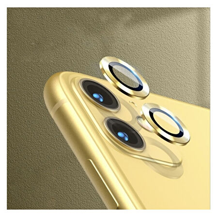 Apple iPhone 12 Kamera Koruyucu Lens Mercek Metal Çerçeveli 2li Set Gold Altın