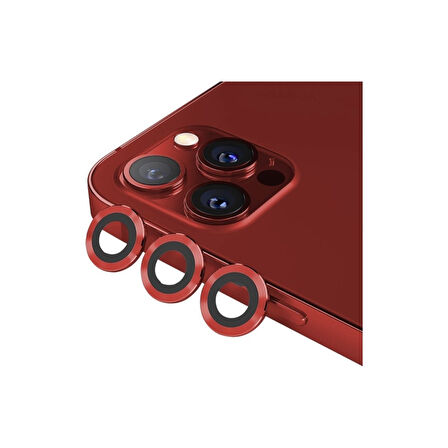 Apple iPhone 12 Pro Kamera Koruyucu Lens Mercek Metal Çerçeveli 3lü Set Kırmızı Red