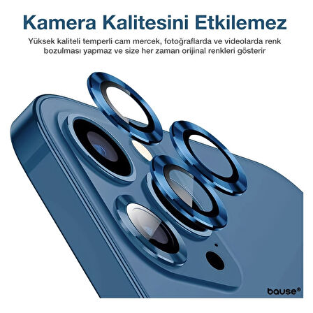 Apple iPhone 12 Pro Max Kamera Koruyucu Lens Mercek Metal Çerçeveli 3lü Set Mavi Blue