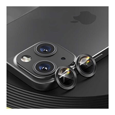 Apple iPhone 13 Mini Kamera Koruyucu Lens Mercek Metal Çerçeveli 2li Set Siyah Black