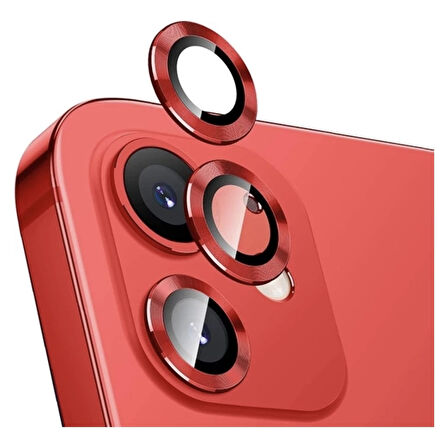 Apple iPhone 13 Mini Kamera Koruyucu Lens Mercek Metal Çerçeveli 2li Set Kırmızı Red