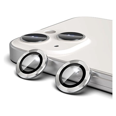 Apple iPhone 13 Kamera Koruyucu Lens Mercek Metal Çerçeveli 2li Set Gümüş Gri Silver
