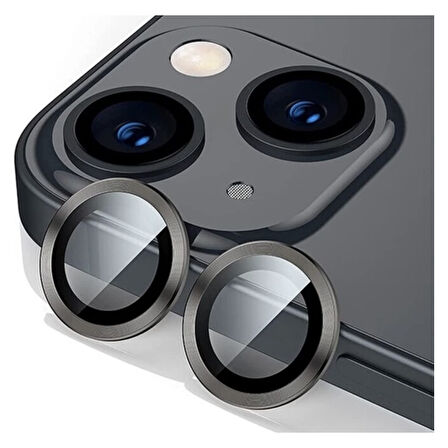 Apple iPhone 13 Kamera Koruyucu Lens Mercek Metal Çerçeveli 2li Set Siyah Black