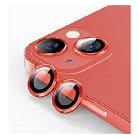Apple iPhone 13 Kamera Koruyucu Lens Mercek Metal Çerçeveli 2li Set Kırmızı Red