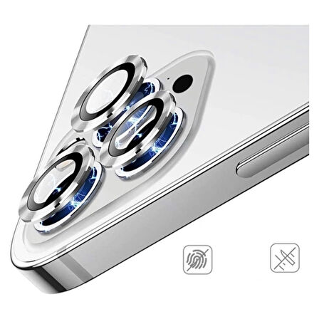 Apple iPhone 13 Pro Max Kamera Koruyucu Lens Mercek Metal Çerçeveli 3lü Set Gümüş Gri Silver