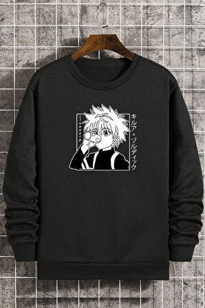 Uyguntarz Unisex Killua Zoldyck Baskılı Bisiklet Yaka Sweatshirt