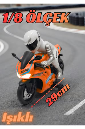 1/8 Ölçek 2.4Ghz Uzaktan Kumandalı 15KM HIZ Şarjlı Drift Atan Işıklı Motosiklet (Motor Oyuncak)