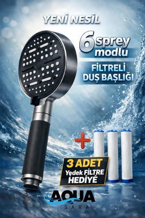  6 Fonksiyonlu Filtreli Duş Başlığı Antrasit Gri (3 Adet Yedek Filtre) | Silikon Saplı, Su Arıtmalı, Klor ve Kireç Önleyici, Yüksek Basınçlı
