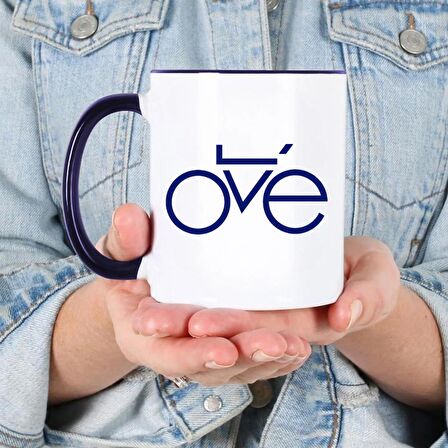 Love Bisiklet Temalı Beyaz-Mavi Kupa Bardak, Mug, Hediyelik