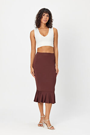 Kadın Fırfır Detaylı Beli Lastikli Etek