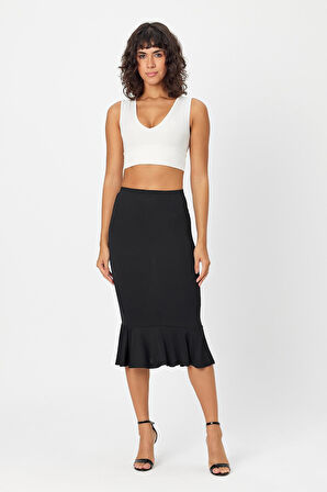 Kadın Fırfır Detaylı Beli Lastikli Etek