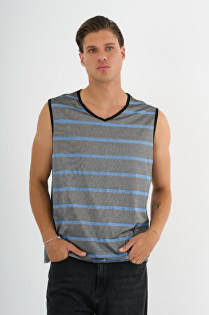 V Yaka Çizgili Kolsuz T-Shirt