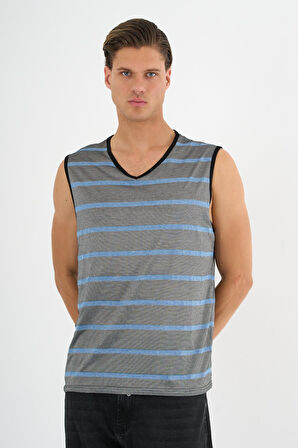 V Yaka Çizgili Kolsuz T-Shirt