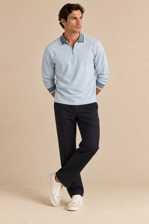 Fermuarlı Kontrast Polo Yaka Erkek Sweatshirt