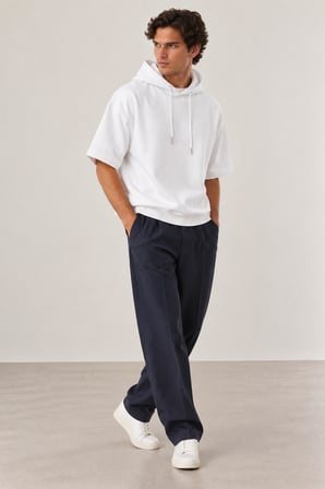 Cropped Kapüşonlu Kısa Kollu Sweatshirt