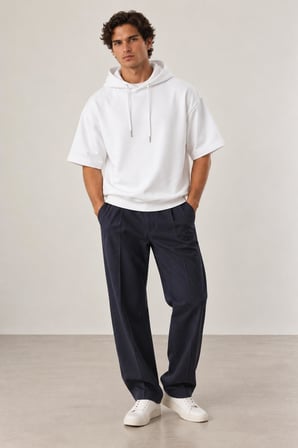 Cropped Kapüşonlu Kısa Kollu Sweatshirt