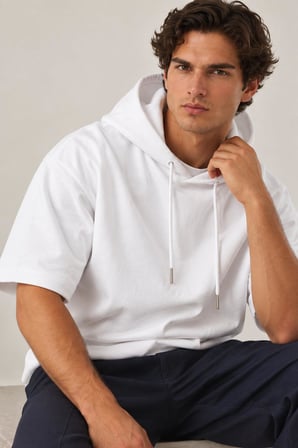 Cropped Kapüşonlu Kısa Kollu Sweatshirt