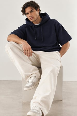 Cropped Kapüşonlu Kısa Kollu Sweatshirt