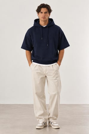 Cropped Kapüşonlu Kısa Kollu Sweatshirt