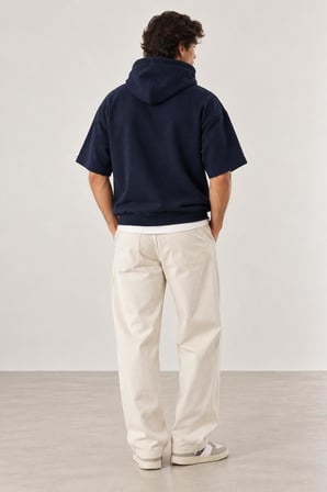 Cropped Kapüşonlu Kısa Kollu Sweatshirt