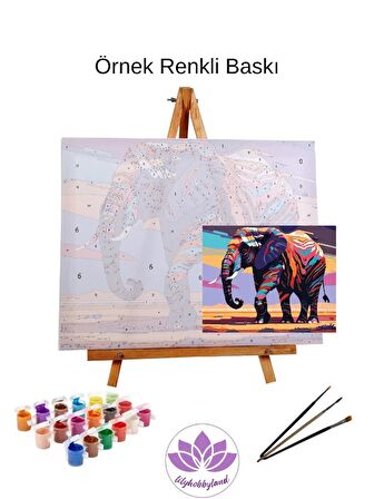 Renkli Baskılı Sayılarla Boyama Hobi Seti (Çerçeveli) 40x50 cm: Renkli Fil