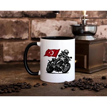 Türk Bayraklı Motosiklet Temalı Kupa Bardak, Mug, Hediyelik