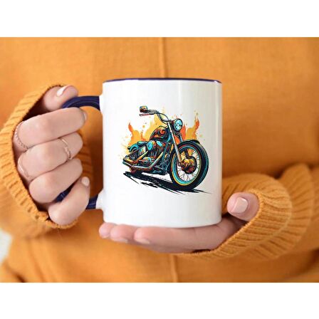 Classic Motosiklet Temalı Renkli Kupa Bardak, Mug, Hediyelik