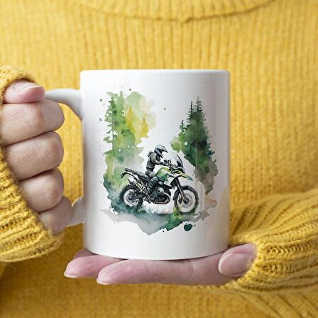 Pastel Doğada Motosiklet Temalı Kupa Bardak, Mug, Hediyelik