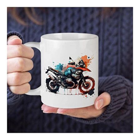  Pastel Baskılı Enduro Motosiklet Temalı Kupa Bardak, Mug, Hediyelik