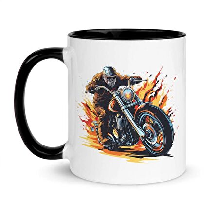 Motosiklet Temalı Siyah Saplı Kupa Bardak, Mug, Skull, Road