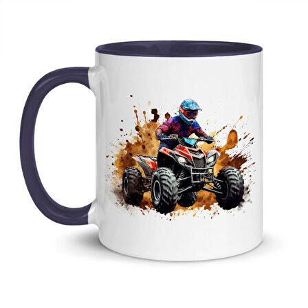 Atv Temalı Mavi Saplı Kupa Bardak, Mug, Hediyelik, Motosiklet