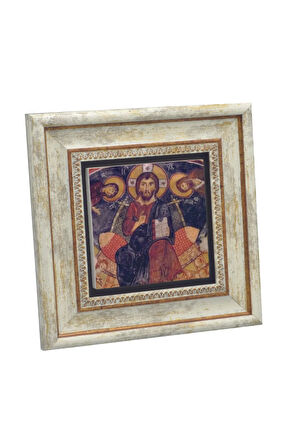 Kapadokya Göreme Karanlık Kilise Freski - Deesis Baskılı Taş Tablo 20x20