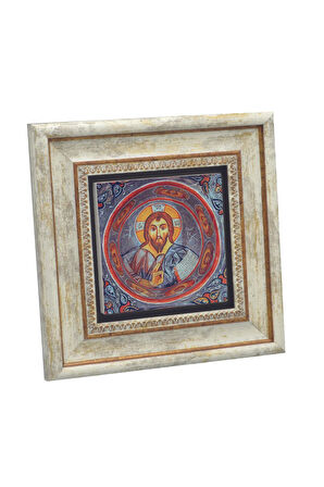 Kapadokya Göreme Karanlık Kilise Freski - Pantokrator İsa Mesih Baskılı Taş Tablo 20x20