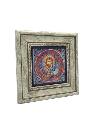 Kapadokya Göreme Karanlık Kilise Freski - Pantokrator İsa Mesih Baskılı Taş Tablo 20x20