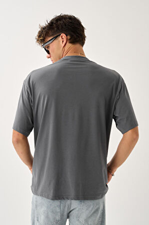 Geniş Kalıp Bisiklet Yaka Baskılı Unisex T-Shirt