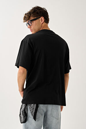 Geniş Kalıp Bisiklet Yaka Baskılı Unisex T-Shirt